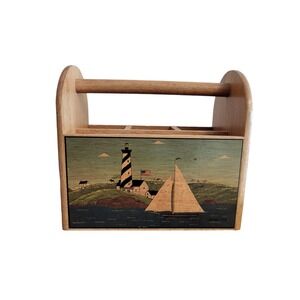 Wooden Lighthouse Caddy Utensil Napkin Holder Warren Kimble Coastal Breeze Box